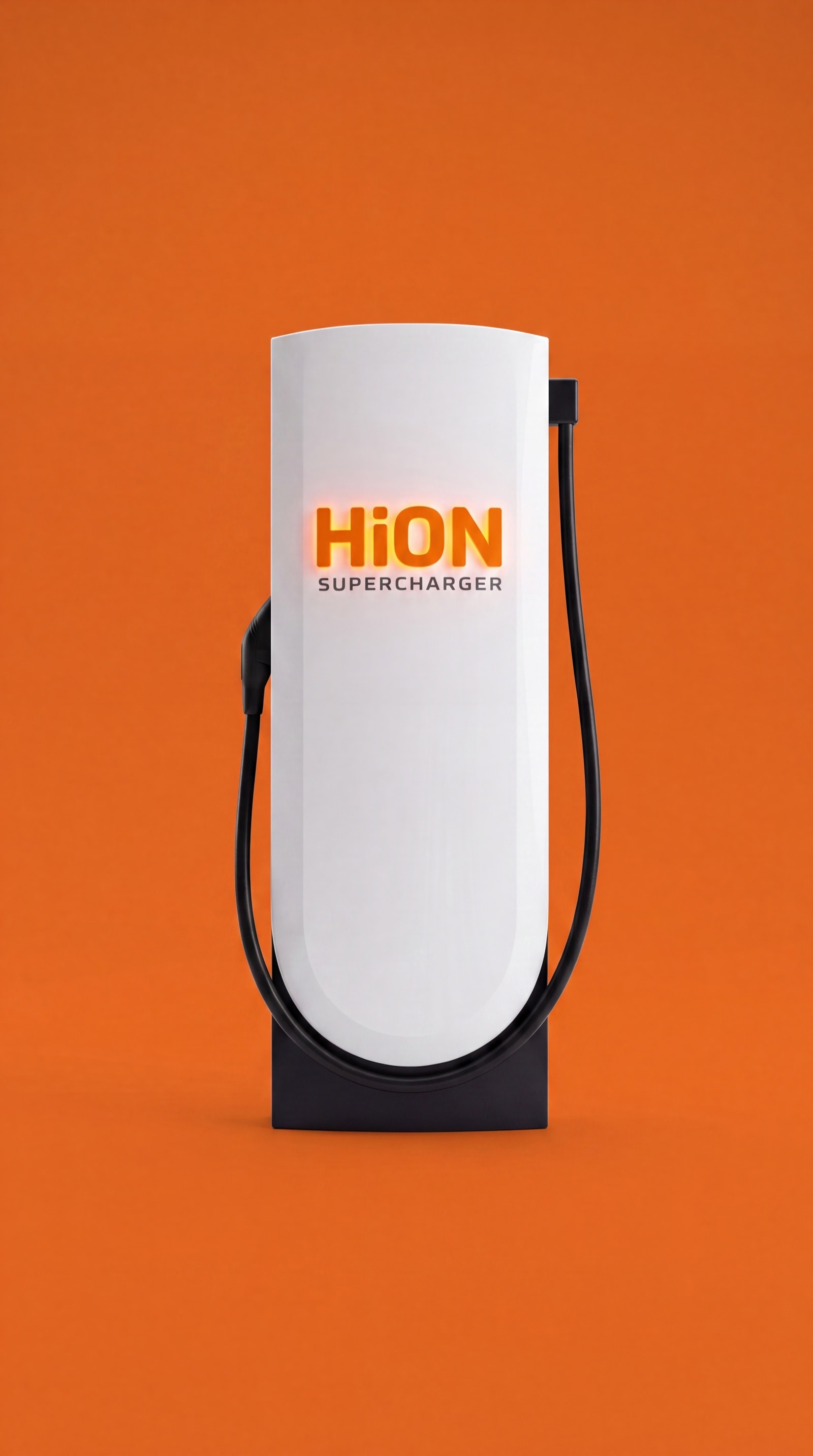 The HiON Supercharger pillar, wordmark glowing on an orange field