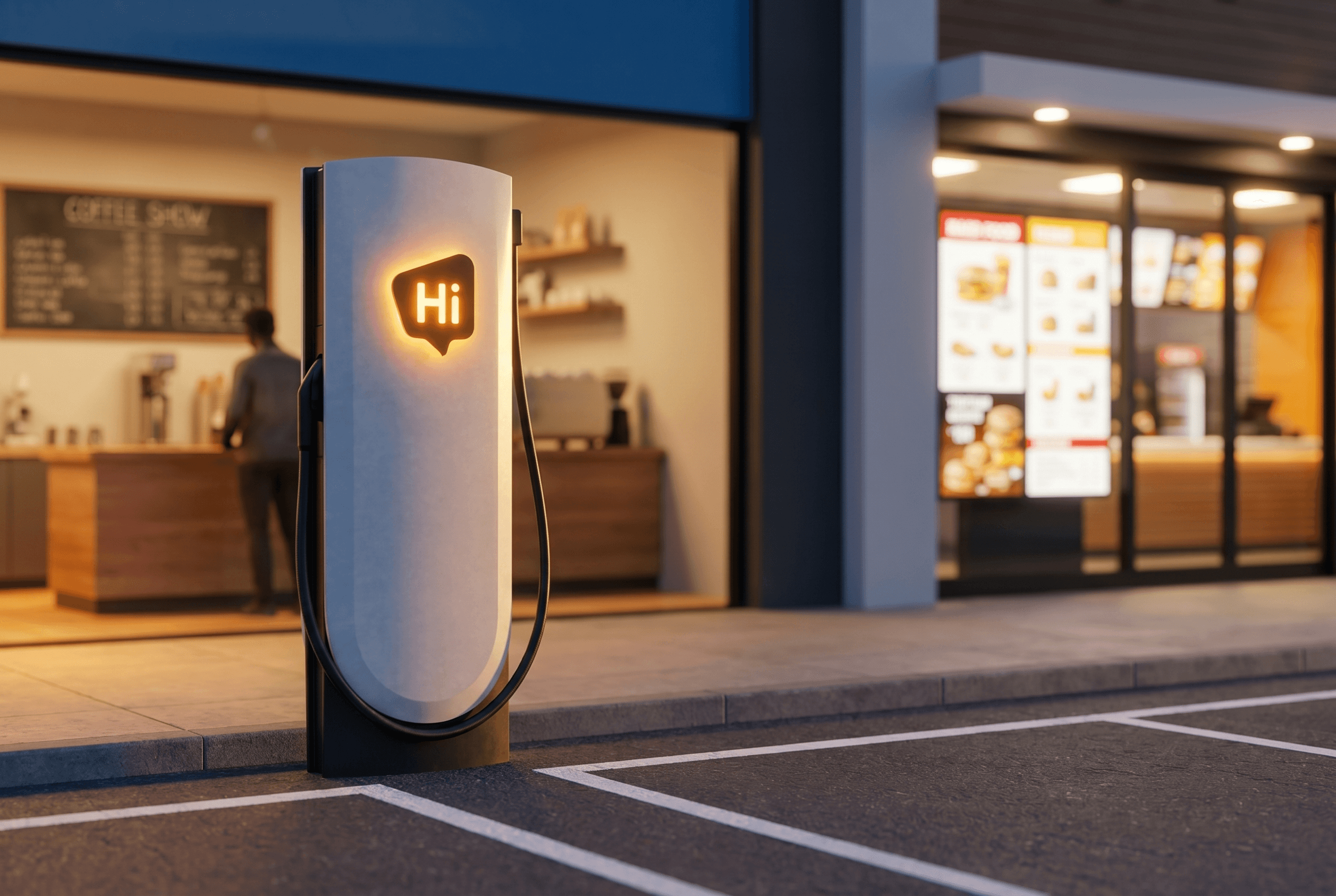 A HiON Supercharger at a retail forecourt, Hi badge glowing
